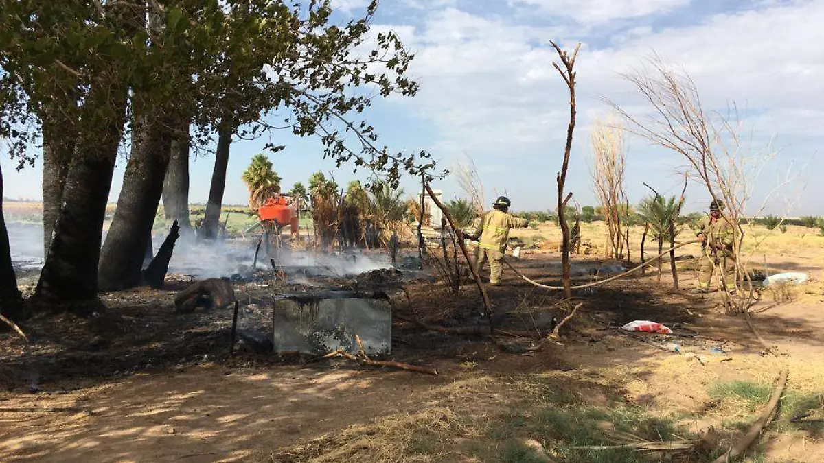 Cuatro palmeras y 1 cuarto de madera resultaron dañados, al ocurrir fuerte incendio en un rancho cercano al poblado del ejido Islita